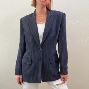 Vintage 100% Silk Navy Pinstripe Blazer Jacket